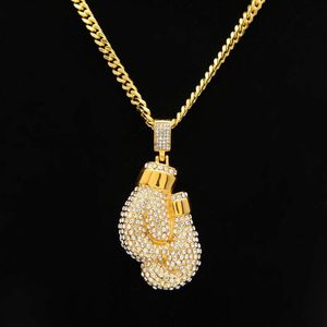 Men Hip Hop Punk roestvrij staal Iced Out Boxing Glove Gold Silver Pendant Necklace Fashion Sport Fitness Jewelry247n