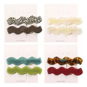 Women Acetic Acid Wave Shaped 2 Sets Hair Clamps Lady Mixed Color Ponytail Bang Hair Clips European Medium Size Headdress Water Ripple Scrunchies Hairpins