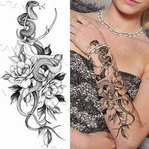 NXY Temporary Tattoo Black Large Snake Flower Fake Sticker for Women Dot Rose Peony s Diy Water Transfer Tatoos Girls 0330