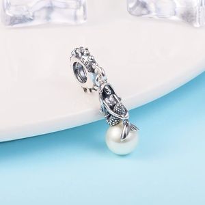 Authentic 925 Sterling Silver Beads Mermaid With Pearl Dangle Charms Fits European Pandora Style Jewelry Bracelets & Necklace DIY Gift For Women 798232CZ