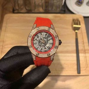 Męski mechaniczny luksus Richamill Watch Business Rekrut RMS63-01 Automatyczne pełne diamentowe czerwone taśmę do ust mody szwajcarskie