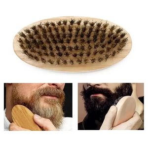 Boar Brestle Hair Beard Brush Hard Round Wood Handle Anti-Static Boar Camm Frisörverktyg för män Skägg Anpassningsbar F0425