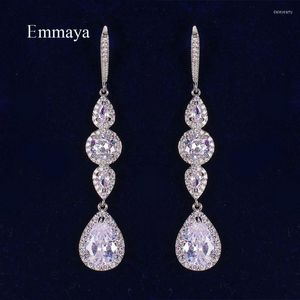 Stud Emmaya Arrival Waterdrop And Round Shape Cubic Zircon Connect Delicate Long Earring For Female Three Color Gorgeous GiftStud Dale22