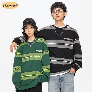 Uzun Kollu Crewneck Çizgili Sweatshirt Erkek Kadın Top Bahar 2022 Yeni Trendyol Erkek Kadın Pulovalar Gevşek Çiftler T-Shirt CX220421