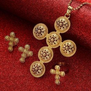 Oorbellen ketting etnische Ethiopische sieraden set 24k gouden kleur eritrea habesha bruiloft Africanearrings tris22