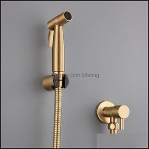 Antique Brushed Gold Douche Kit Hand Held Bidet Sprayer Stainless Steel Toilet Faucet Shattaf Vae Jet Set Shower Head Y200321 Drop Delivery