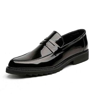 Dres Shoe Casual Men loafer Platform tjock sula lack läder brittisk daglig sko slip på mitt häl lyft 220723