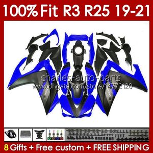 Corpo stampo ad iniezione per YAMAHA YZFR3 YZFR25 YZF R 3 25 R3 R25 19 20 21 Carrozzeria 141No.44 100% Fit YZF-R3 YZF-R25 2019 2020 2021 Telaio 2019-2021 Kit carenatura OEM blu lucido