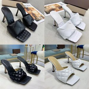 Wholesale pads for high heel shoes for sale - Group buy Sexy slides Lido Sandals PADDED leather high heels shoes Woven women slippers square mules Sandal Ladies Wedding Dress Shoes with R