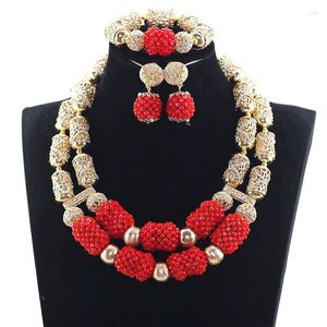 Orecchini Collana Fashion Red Beads Women Jewelry Set African Wedding Crystal Gold Statement WE099Earrings