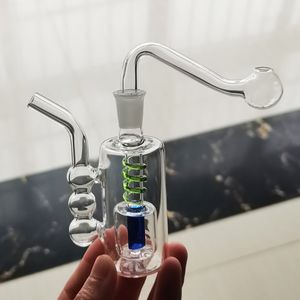 Cute Oil Burner glass pipe Hookah Set Mini Glass Smoking Pipes Bong Dab Rig Small Green Blue Percolater Bongs with 10mm Male Tobacco Bowl and hose Shisha Clear Bubbler