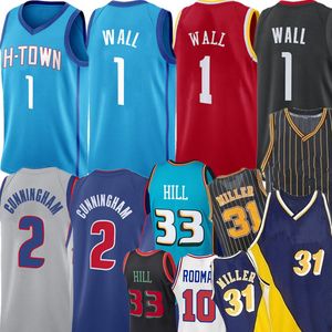 Maglie da basket John 1 Wall Cade 2 Cunningham Grant 33 Hill Dennis 10 Rodman Jersey Reggie 31 Miller Maglie