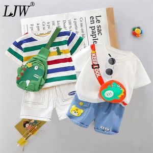 LJW Cartoon infant Suits Baby Clothing for Boys Girls Cute Summer Casual Set Striped TopShorts Kids Clothes 220607