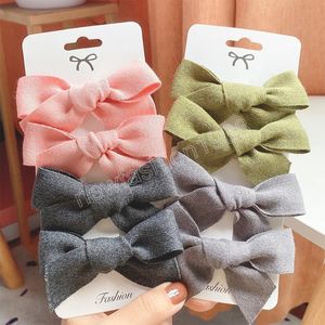 4pcs/set bebek katı bowknot saç klipleri sevimli kızlar için pamuk saç tokaları butik barrettes güvenlik şapkası çocuklar saç aksesuarları