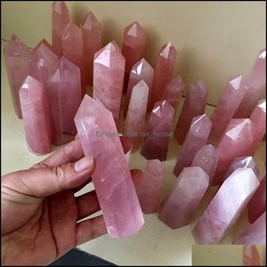 2021 New Fashion Natural Rock Rose Quartz Crystal Point Healing Stone Pure Color Obelisk Wand 40-100mm Drop Delivery Pendants Arts Crafts