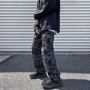 Męskie dżinsy ciemne streetwear bar barwnik Hip Hop Men workowate spodnie Czarne umyte stylne spodnie dżins