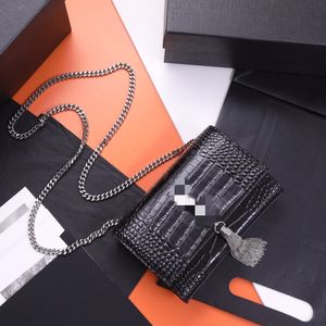 Black Fringe Shoulder Bag venda por atacado-Alta qualidade clássica de crocodilo clássico saco de ombro único sacos pretos