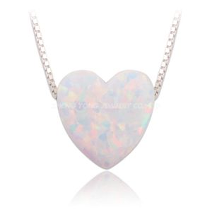 Hänghalsband grossist OP17 White Heart Opal Necklace 925 Silver Box Chain för kvinnor