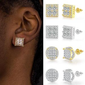 Stud Hip Hop Thread Studs Cartilage Earrings For Men Fashion Rock Punk Accessories Gold Iced Out Cubic Zirconia Jewelry OHE132