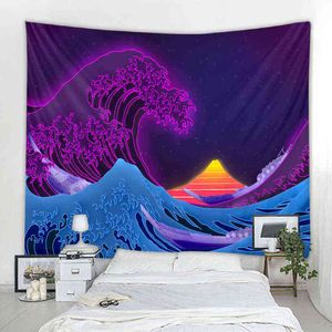 Japanese Style Carpet Waves Boho Decoration Home Wall Rugs Hippie Living Room Fabric Tapiz J220804