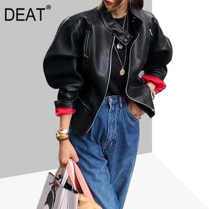 Deat Korean осень и зимний рисунок Turtleneck Batwing Roolves Jacket Zippers Jacket Pu Удаленное теплое пальто WC16301L 201029