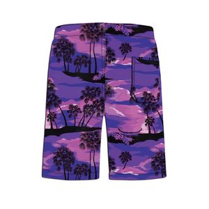 Tute da uomo Estate Personalizzata Spiaggia All'ingrosso Sublimazione del poliestere Abito viola Stampa Camicie hawaiane da uomo Pantaloncini da uomo