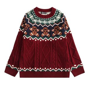 Maglioni da uomo Maglione lavorato a maglia vintage Uomo Donna Orso del fumetto Stampa Natale Pullover rosso Harajuku O-Collo Maglioni oversize Streetwear Wint