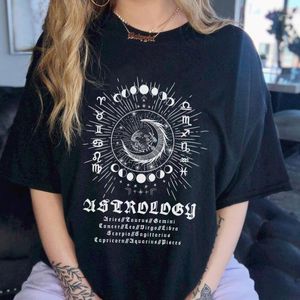 T-shirts sommar mode kvinnor vintage boho celestial t-shirt astrologi zodiac tecken grafisk tshirt horoskop häxa topp tees