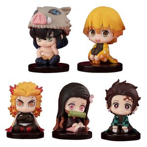 5 StyleSet Q Version Demon Slayer Sitting Ghost Tanjiro Nidouzi Inosuke Zenizu Action Figure Movie Model Toys Doll 220718