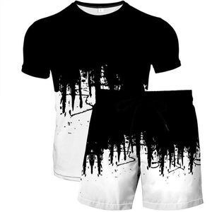 Spårar 3D Digital Printing Short Sleeved Shorts Tvådelar Abstrakt Målad T-shirt Set Men's and Women Leisure Trendmen's