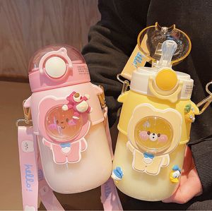 High-value portable Water Bottle summer children's student straw kettle mug tumbler large capacity transparent plastic reusable cup with lid and straw