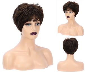 Новый стильный женский короткий темно -коричневый косплей полный парик для волос