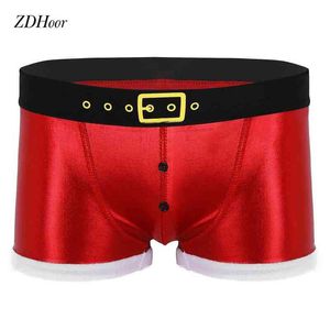 Intimo gay da uomo di Natale Babbo Natale boxer attillati in ecopelle modello cintura stampata Cosplay Come Sissy Intimo G220419