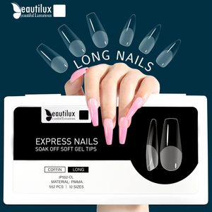 Beautilux Nail fake s Extension System Full Cover Sculpted Clear Stiletto Coffin False Tips American Capsule 552pcs box 220716