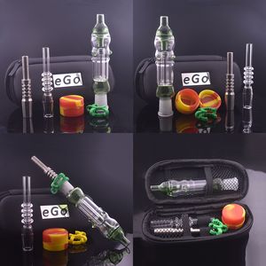 Großhandel 14mm Glas Ölbrenner Sammelrohr Kit Edelstahlspitze Quarznagel Silikonwachsbehälter für Wasserdab Rigs Bong mit Ego-Geschenkbox