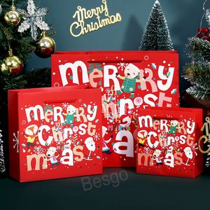 Kraft Paper Santa Sacks Torba z uchwytem Dekoracje świąteczne Dekoracje prezentowe Wrap TOTE BAGS Pudełko Wesołych Świąt Party Kids Candy torebka BH7297 TQQ