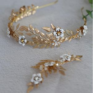 Clipes de cabelo Barrettes Jonnafe Hand Wired Gold Leaf Tiara Coroa de Coroa de Coroa Vintage Jóias de Combinete para Mulheres Promhair