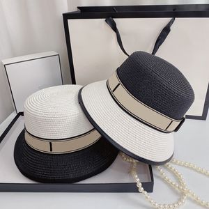 Prisvärd strandstrån hattar kvinna sommar vintage utomhus solskydd designer mössa fast färg andningsbara kepsar bandage breda brim märke hattar