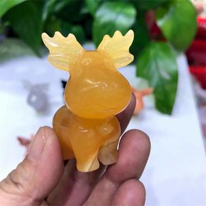 Decorative Objects & Figurines Natural Crystal Christmas Deer Statue Hand Carved Animal Craft Cute Kids Gift Home Table Decor Ornament