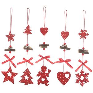Ornamenti pendenti per albero di Natale Fiocco di neve in legno fatto a mano Cuore Stella Angelo Decorazioni per feste a casa di Capodanno