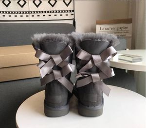 Kvinnor Barn Half Snow Boots Ny design Girl And Childen 2-Bowtie Boot Cow-2 läder
