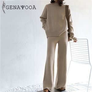 Genayooa Winter Tracksuit 2 Piece Pant Suits For Women Sticked Long Sleeve Two Piece Set Top and Pants Women Passar Outwear Korean T200704