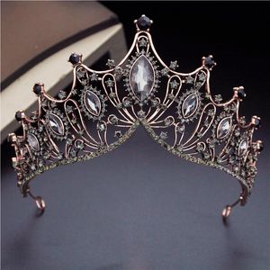 Hårklämmor Barrettes Vintage Rhinestone Crystal Metal Tiaras och Crowns Bridal Wedding Crown Jewelry Princess Diadem Head Ornament Black
