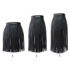 Women High Waist Faux Leather Fringe Tassels Skirt with Snap Buttons Halloween Party Punk Rock Costume Clubwear 220401