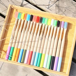 Wholesale healthy hair color resale online - Eco Friendly Natural Bamboo Round Handle Adult Toothbrush Healthy Household Multi Color Adults Toothbrushes Nylon Soft Hair Oral Hygiene Care Travel Hotel ZL0776