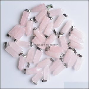 Charms Rose Quartz Hexagonal Pillar Natural Stone Chakra Healing Pendant Diy Necklace Earrings Jewelry Makin Mjfashio Mjfashion Dhxwq