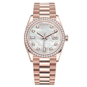 Ladies Kijk ijsring mm mm automatische mechanische beweging L roestvrijstalen armband Rose Gold Pearl Face Luminous waterdichte horloges