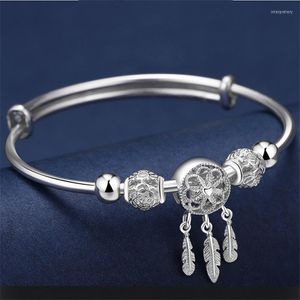 Bangle Transfer Beads Dream Catcher Armband Silver Plated Transit Fortune Lucky Jewelry Justerbar SizeBangle INTE22