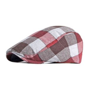 Retro platt mössor för män våren sommarstopp hatt kvinnor rutiga målare basker fiskben golf kör sol mössa unisex anka mun hatt j220722