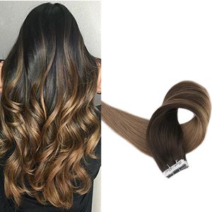 Ombre Tape in Human Hair Extensions Balayage 1b to Ash Blonde color Skin Weft Tape ins extension 100g/40pcs